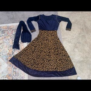 Royal velvet navy bluegold cheetah print 2piece indian pakistani dress PRICEDROP